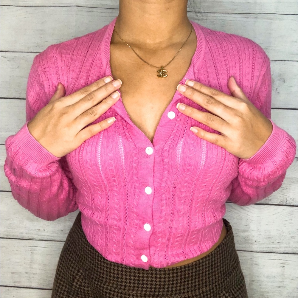 💕pink knit button up💘